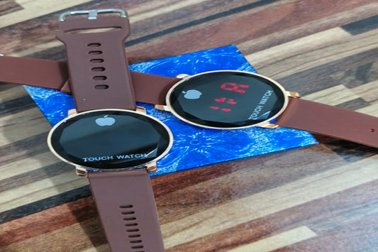 Rose Gold Touch LED Watch with Brown Strap – Stylish Digital Wrist Watch