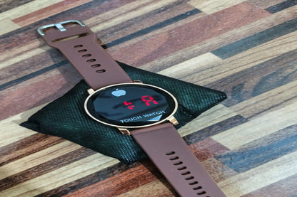 Rose Gold Touch LED Watch with Brown Strap – Stylish Digital Wrist Watch